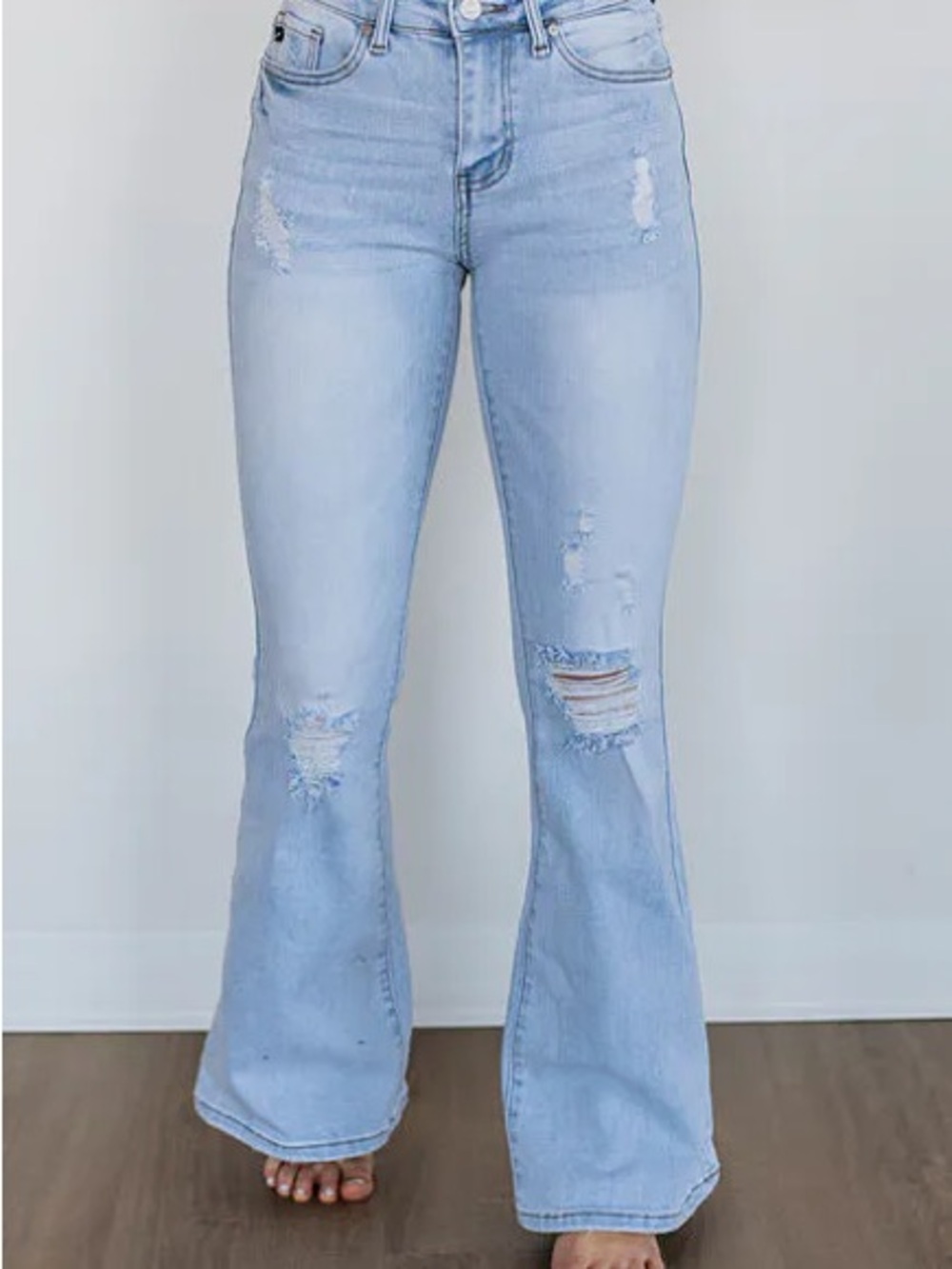 KanCan Light Blue High-Waist Distressed Flare Jeans